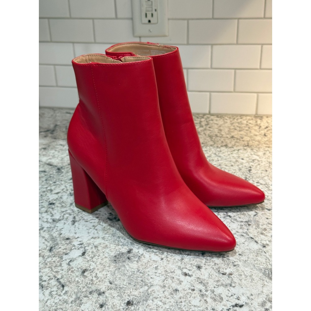 Madden Girl Flex Ankle Boots Women 9.5 Red Excellent Pointed Toe Block Heel